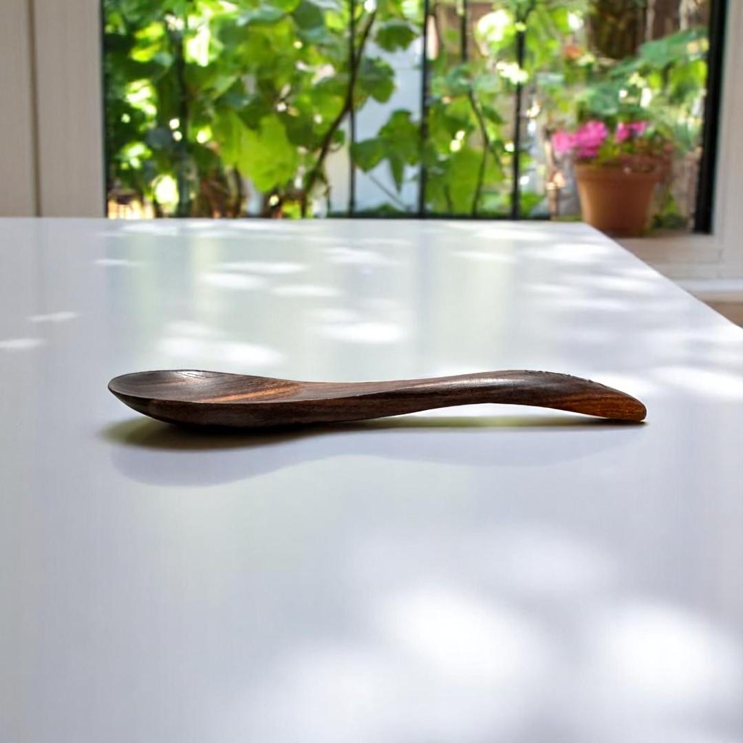 高級木 黒檀スプーン 木製スプーン カトラリー キャンプ アウトドア BBQ ヨーグルト シリアル | 2枚目