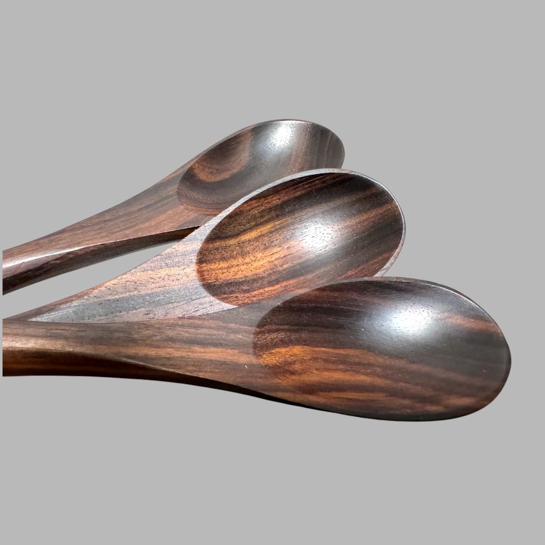 高級木 黒檀スプーン 木製スプーン カトラリー キャンプ アウトドア BBQ ヨーグルト シリアル | 3枚目