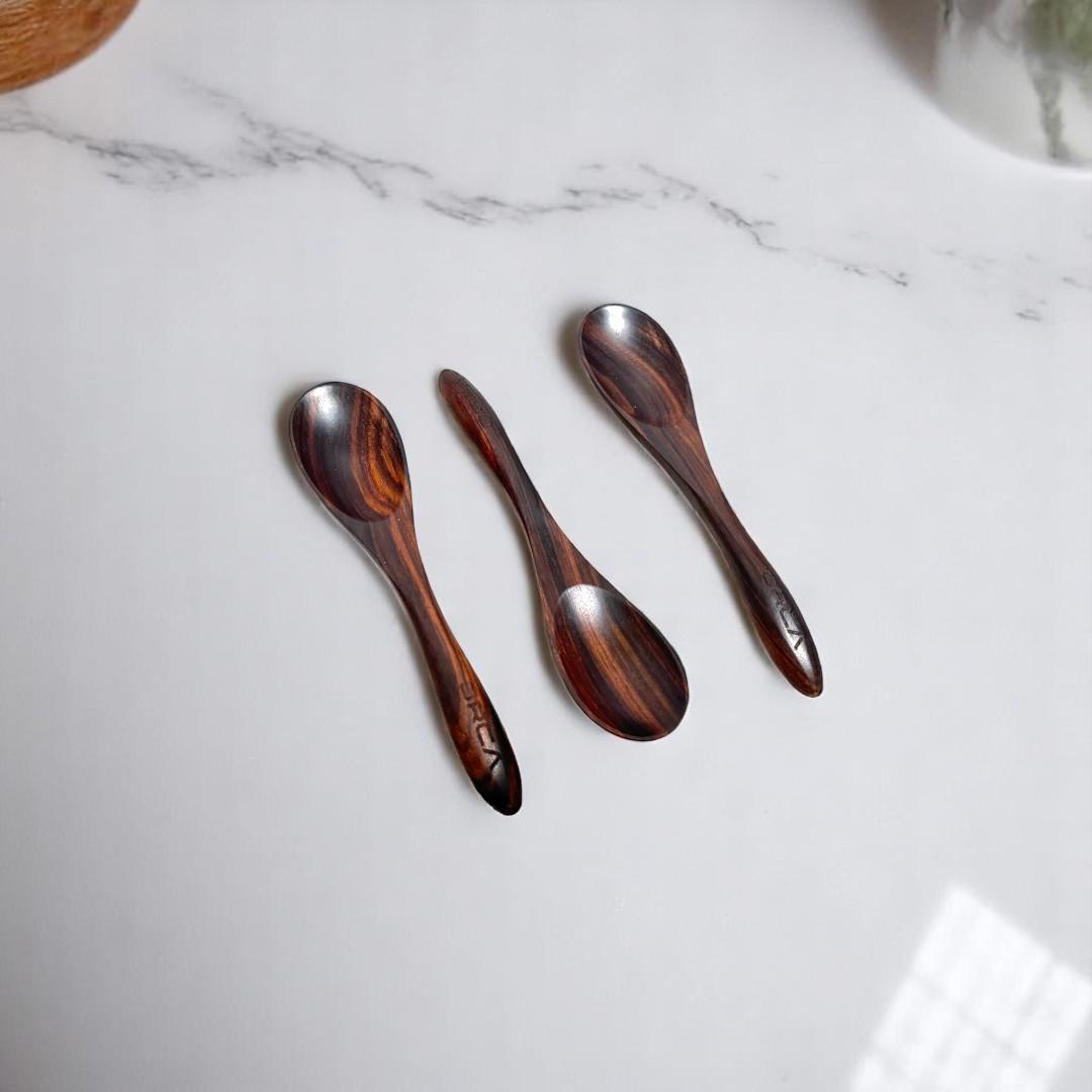 高級木 黒檀スプーン 木製スプーン カトラリー キャンプ アウトドア BBQ ヨーグルト シリアル | 5枚目