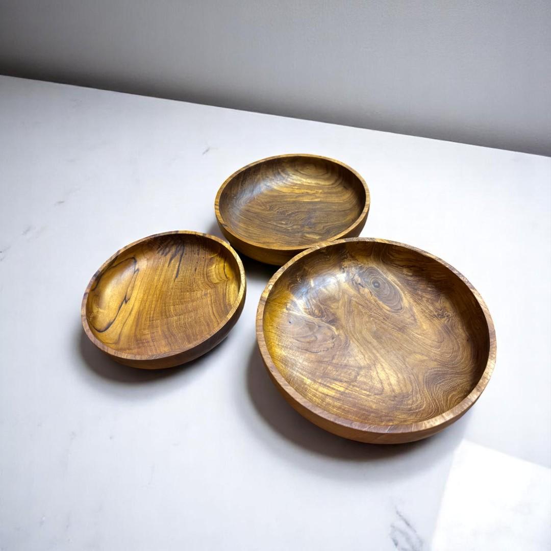 世界三大銘木 チーク無垢材 Mサイズ サラダボウル キャンプ アウトドア BBQ 大皿  スープ皿1枚目の画像