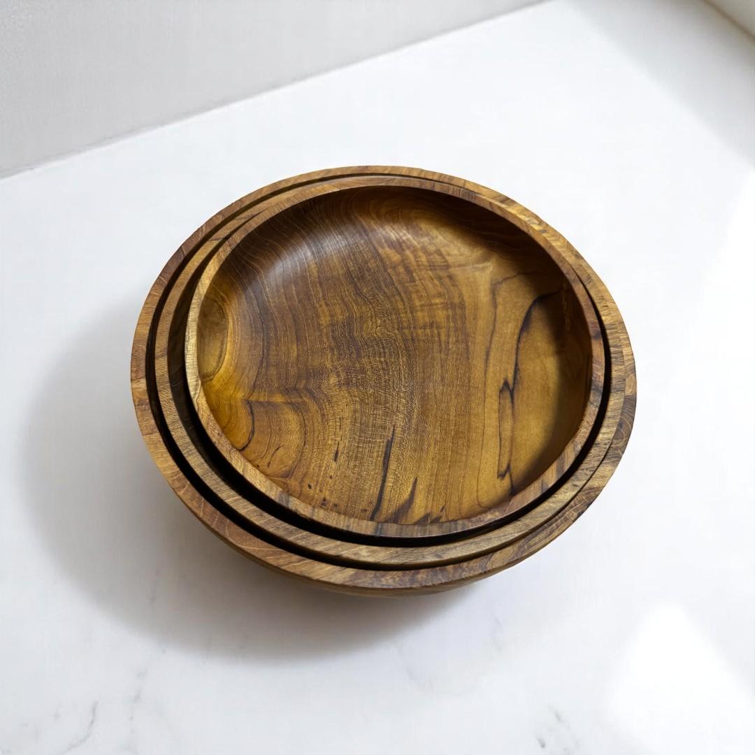 【お得な3サイズセット】世界三大銘木 チーク無垢材 サラダボウル キャンプ アウトドア BBQ 大皿  スープ皿 | 14枚目