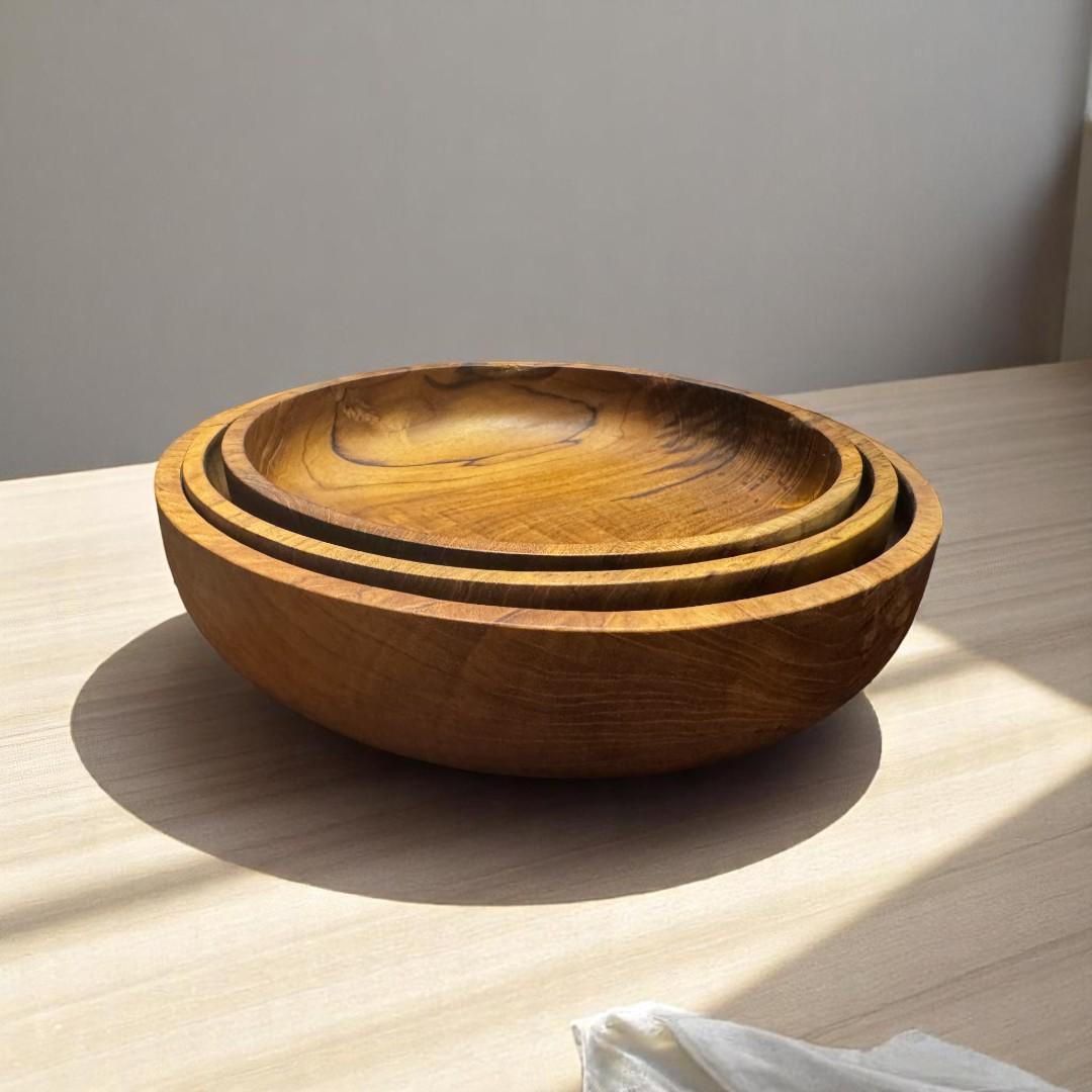 【お得な3サイズセット】世界三大銘木 チーク無垢材 サラダボウル キャンプ アウトドア BBQ 大皿  スープ皿 | 8枚目