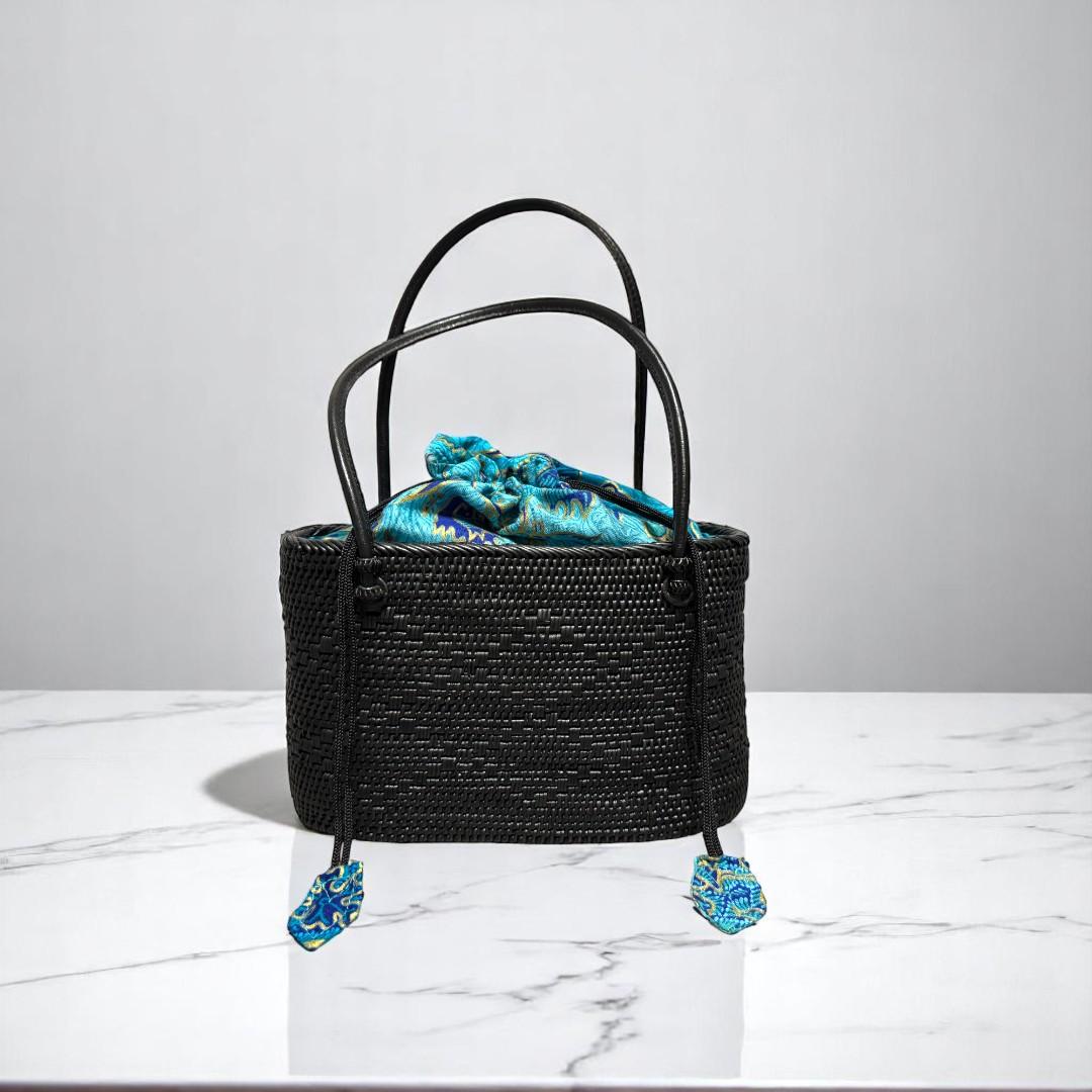 アタ細工 楕円 黒 アタバッグ アタ製 ラタン 手編み カゴバッグ かごバッグ 籠 | 2枚目