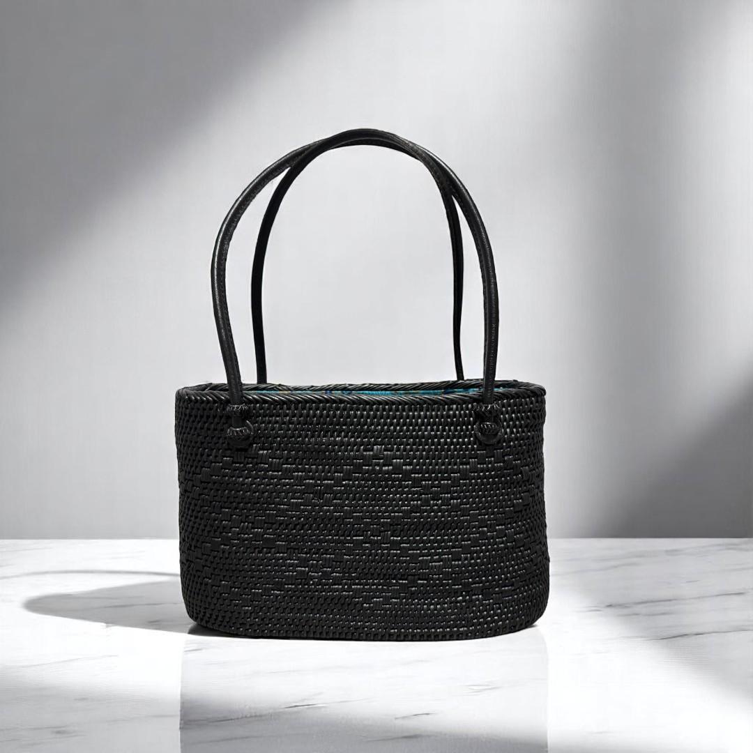 アタ細工 楕円 黒 アタバッグ アタ製 ラタン 手編み カゴバッグ かごバッグ 籠 | 3枚目