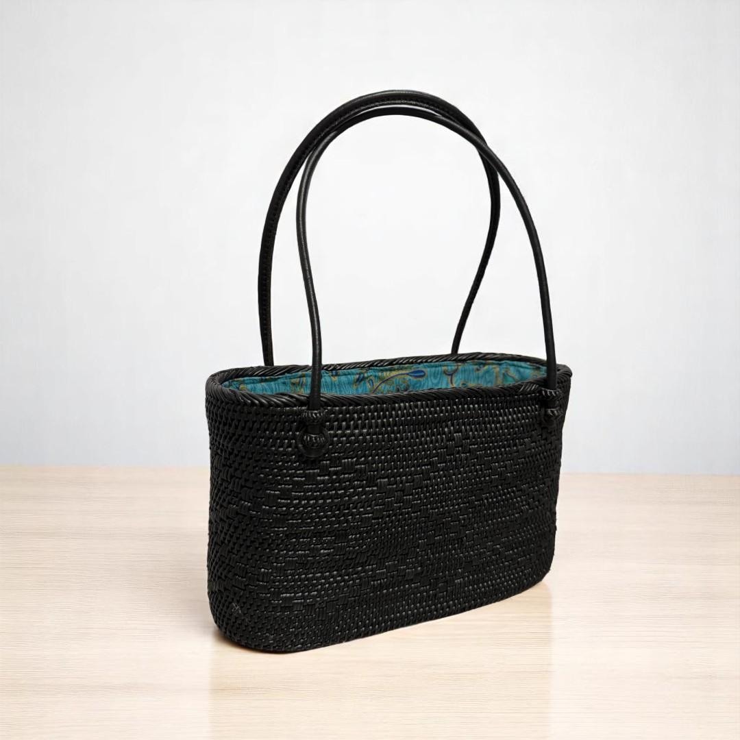 アタ細工 楕円 黒 アタバッグ アタ製 ラタン 手編み カゴバッグ かごバッグ 籠 | 5枚目