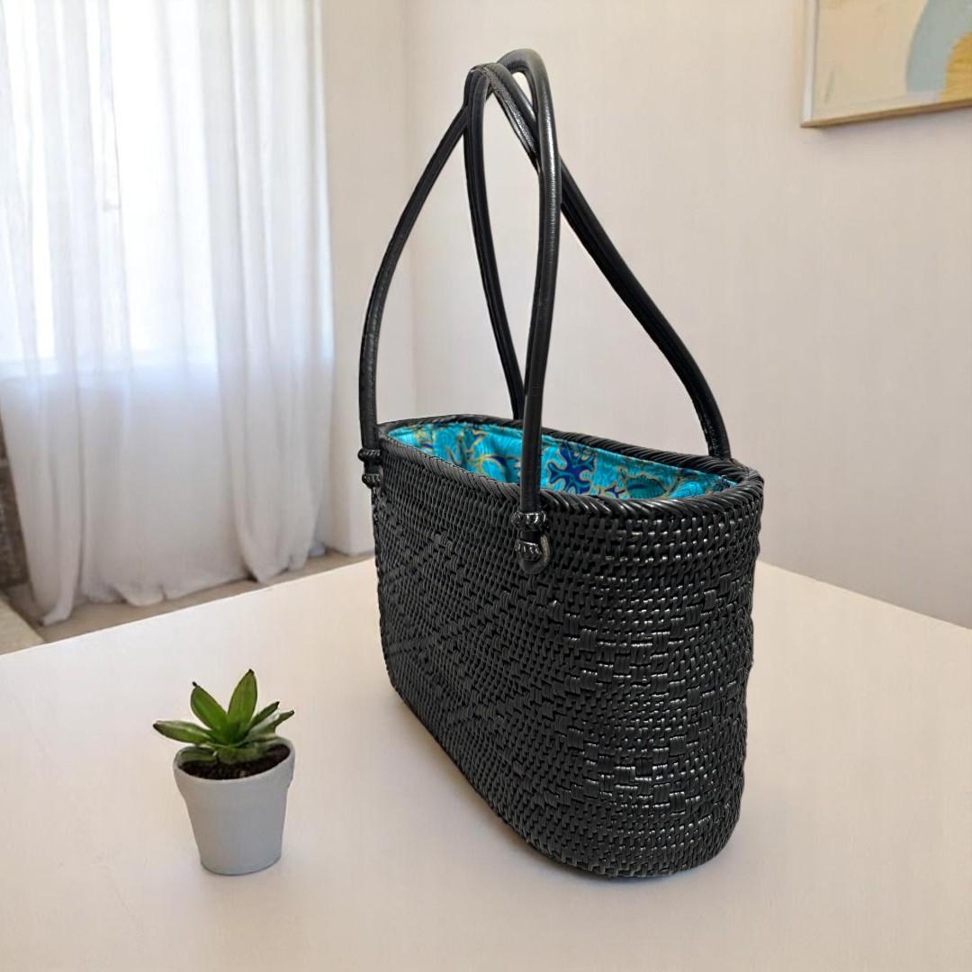 アタ細工 楕円 黒 アタバッグ アタ製 ラタン 手編み カゴバッグ かごバッグ 籠 | 6枚目