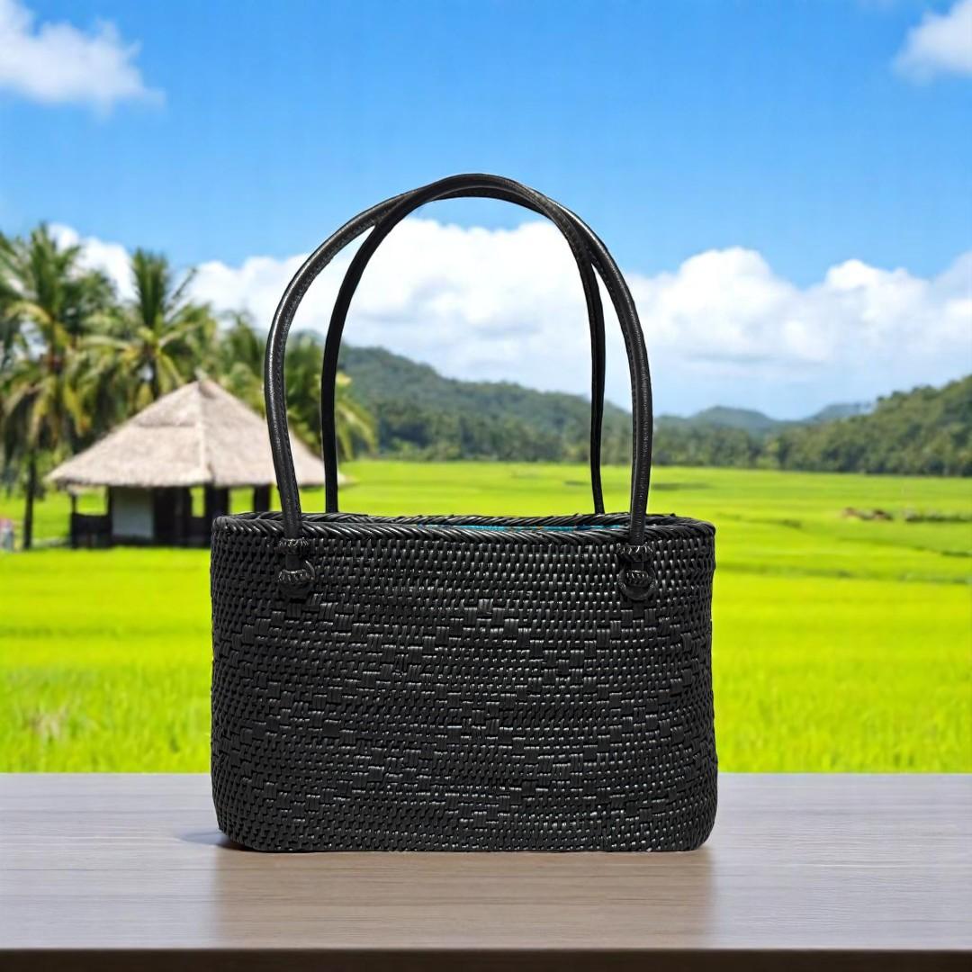 アタ細工 楕円 黒 アタバッグ アタ製 ラタン 手編み カゴバッグ かごバッグ 籠 | 7枚目